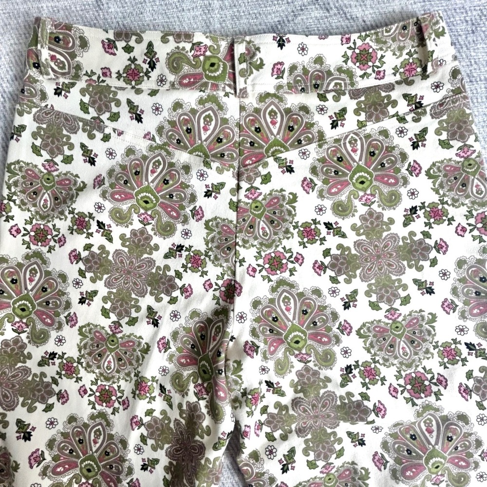 Nicole Miller Floral Paisley Print Flare Leg Pants Cottagecore Pink Green 10 - Picture 5 of 10